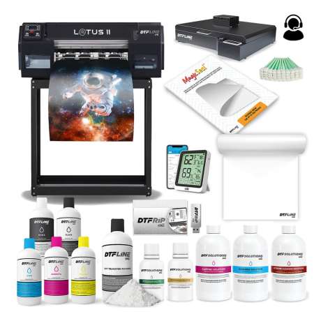 DTFLine LOTUS II Direct-to-Film Printer Bundle (includes 13 DTF Printer with Dual Epson F1080 Printheads, Embedded Roll Feeder, Roll Cutter, RIP Software, Training and Onboarding, Plus Supplies, Plus Heat Station with Purifier)