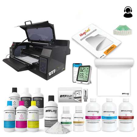 DTFLine VANTAGE II 14 inch DTF Printer (includes 14 DTF Printer with Dual Epson F1080 Printheads, Roll Feeder, Cutter and Supplies Bundle - White Ink Circulation System, Vacuum, RIP Software, 1 Liter DTF ink, 1.75lb DTF Powder, 100m DTF Roll, Training an