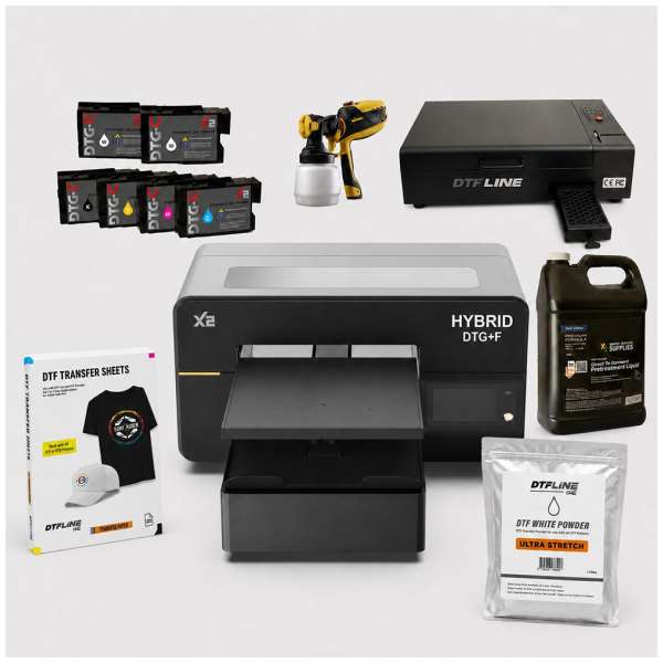 DTFLINE HYBRID-X2 DTG / DTF Printer - Ink, Fim, Powder, Curing Station, RIP Software, Training