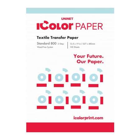 iColor Standard 800 2 Step -A- Transfer Media for Light and Dark Textiles - 12.5 in X 19 in (327 x 482mm) (Requires -B- adhesive media) - includes 100 pcs