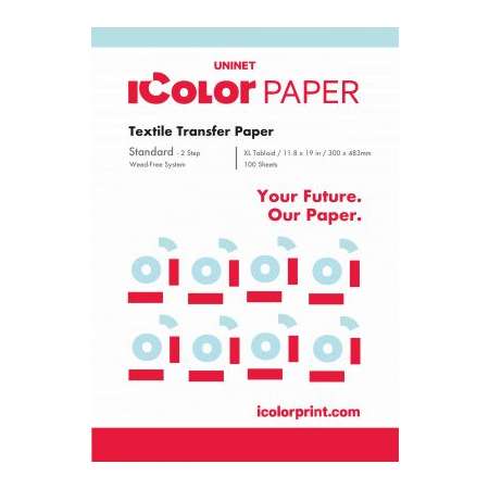 iColor Standard 2 Step -A- Transfer Media for Light and Dark Textiles -XL Tabloid- 11.8 in x 19 in (300 x 483mm) (Requires -B- adhesive media) - includes 100 pcs