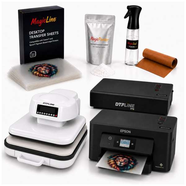 MagicLine Transfer All-in-One System with Epson WorkForce Pro Printer, HeatStation and Heat Press - Clog-Free DTF Transfers