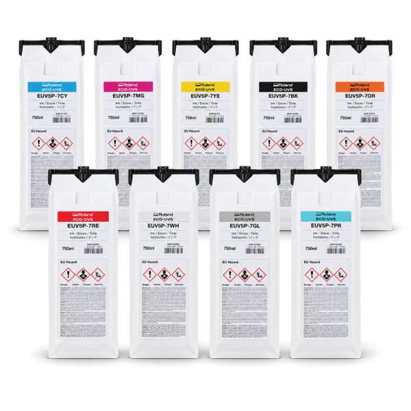 Roland ECO-UV5 Ink - Genuine 750ml UV Ink Pouches - EUV5P